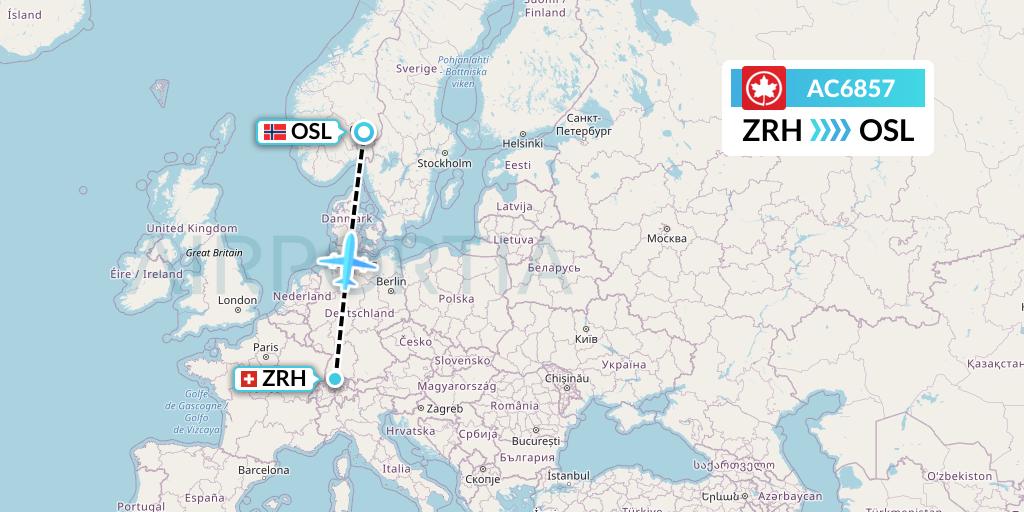 AC6857 Air Canada Flight Map: Zurich to Oslo