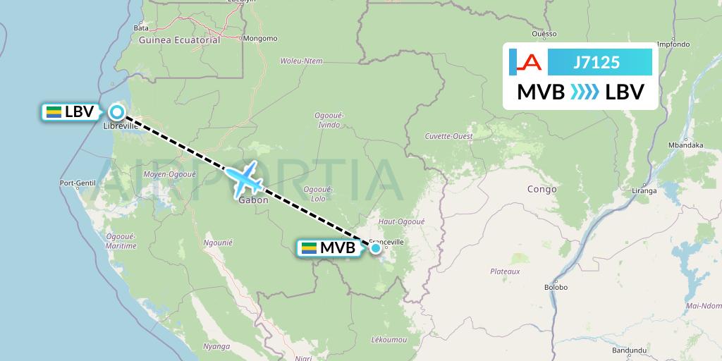J7125 Afrijet Business Services Flight Map: Franceville to Libreville