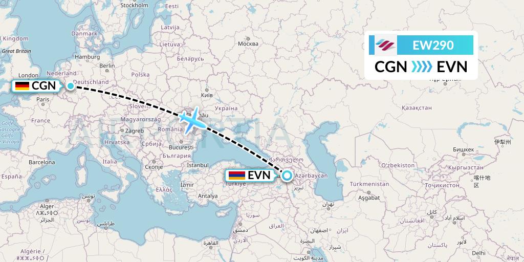 EW290 Eurowings Flight Map: Cologne to Yerevan