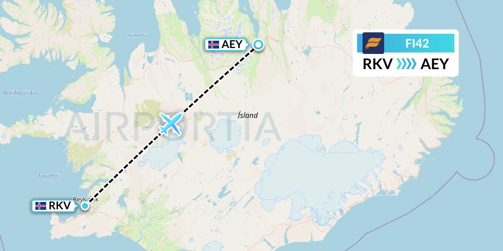 FI42 Icelandair Flight Map: Reykjavik to Akureyri