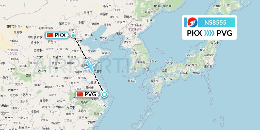 NS8555 Hebei Airlines Flight Map: Beijing to Shanghai