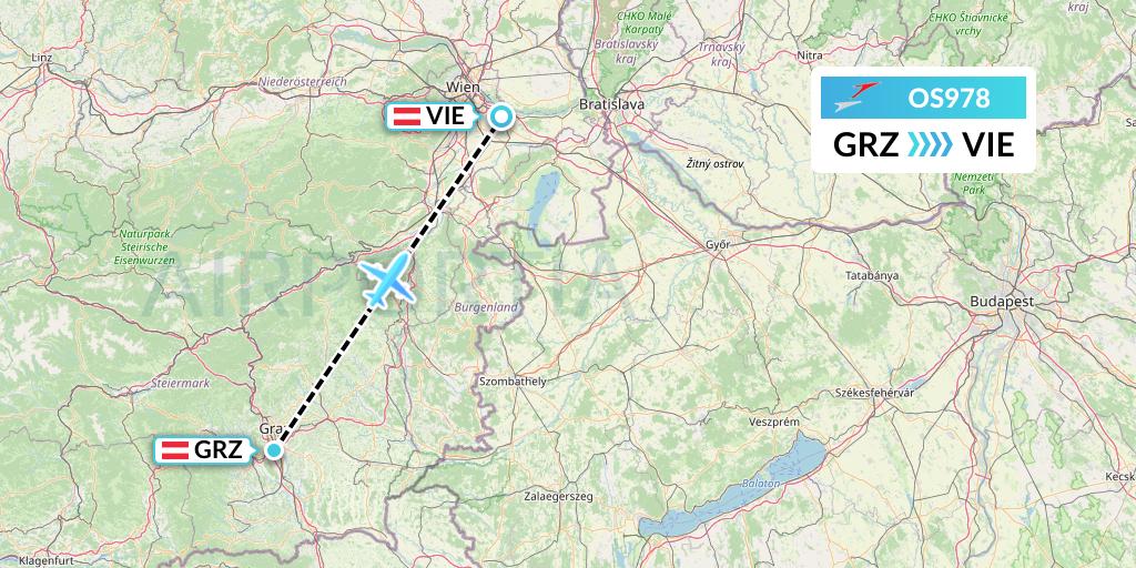OS978 Austrian Airlines Flight Map: Graz to Vienna