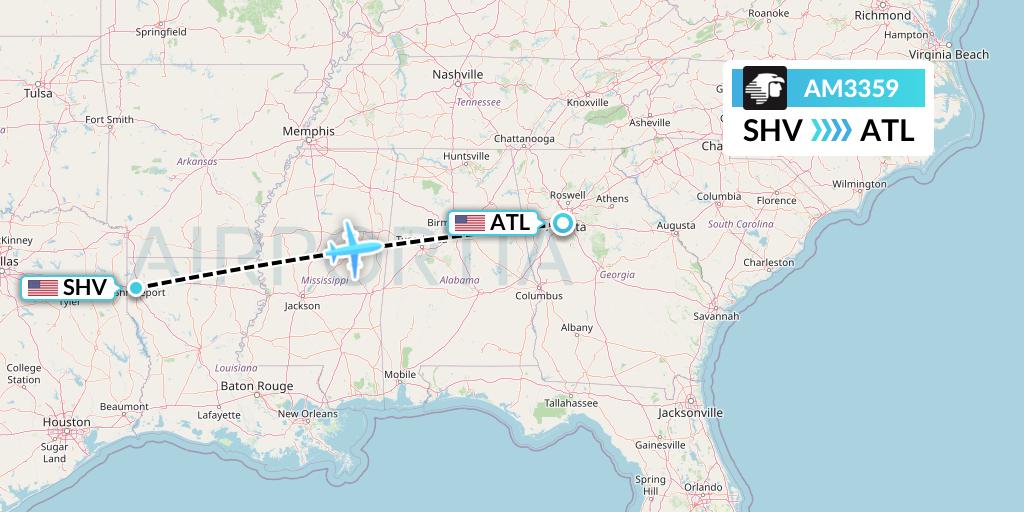 AM3359 Aeromexico Flight Map: Shreveport to Atlanta