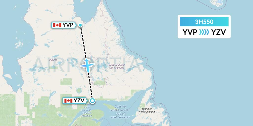 3H550 Air Inuit Flight Map: Kuujjuaq to Sept-Iles