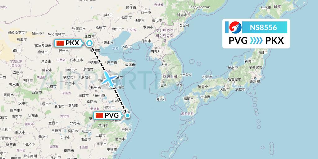 NS8556 Hebei Airlines Flight Map: Shanghai to Beijing