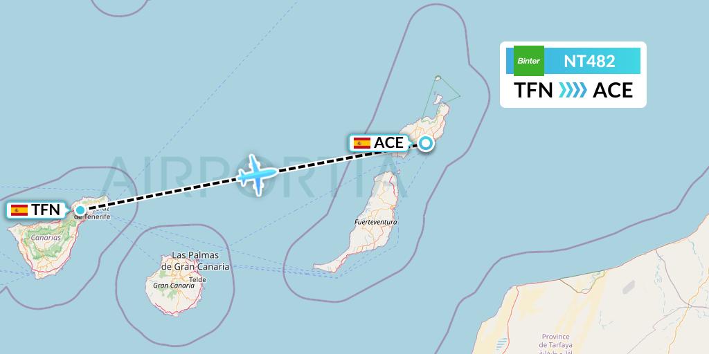 NT482 Binter Canarias Flight Map: Tenerife to Lanzarote