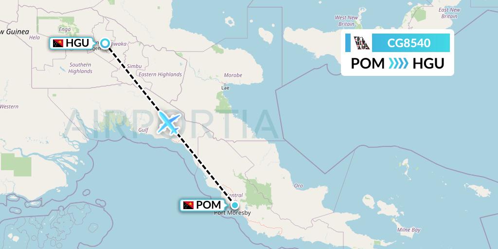 CG8540 Airlines PNG Flight Map: Port Moresby to Mount Hagen