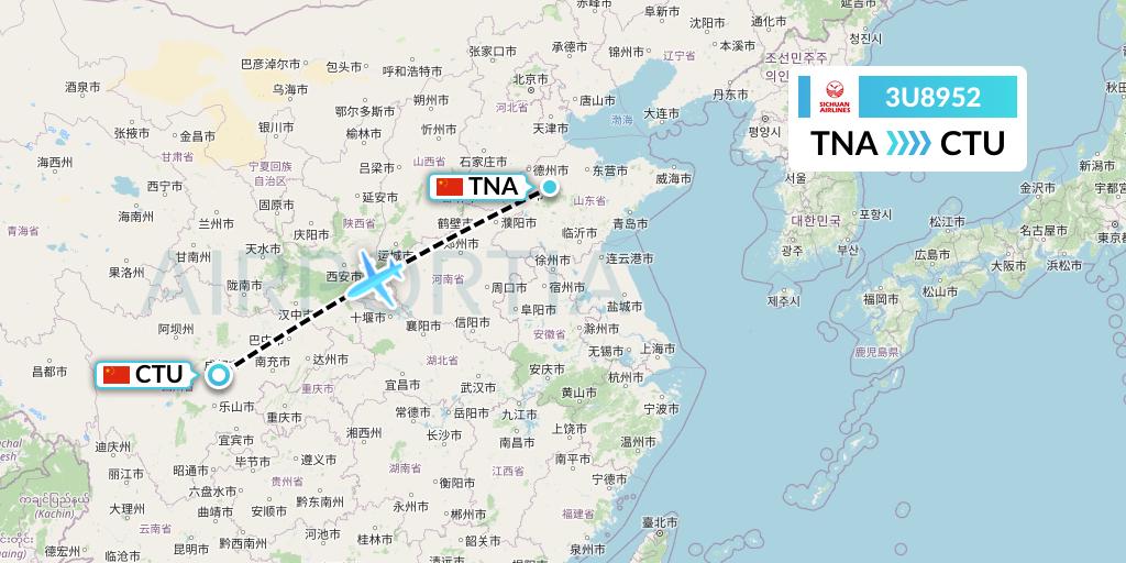 3U8952 Sichuan Airlines Flight Map: Jinan to Chengdu