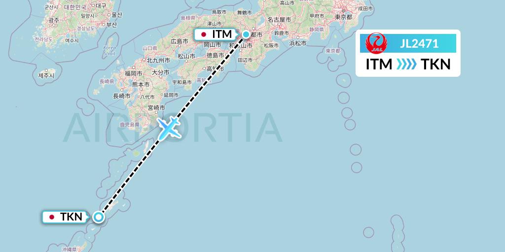 JL2471 Japan Airlines Flight Map: Osaka to Tokunoshima
