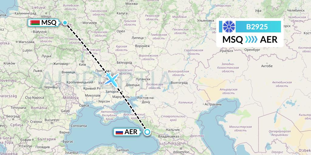 B2925 Belavia Flight Map: Minsk to Sochi