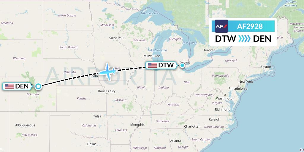 AF2928 Air France Flight Map: Detroit to Denver