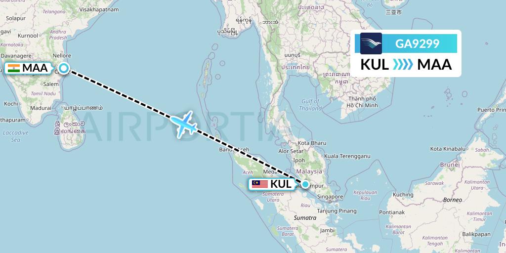 GA9299 Garuda Indonesia Flight Map: Kuala Lumpur to Chennai
