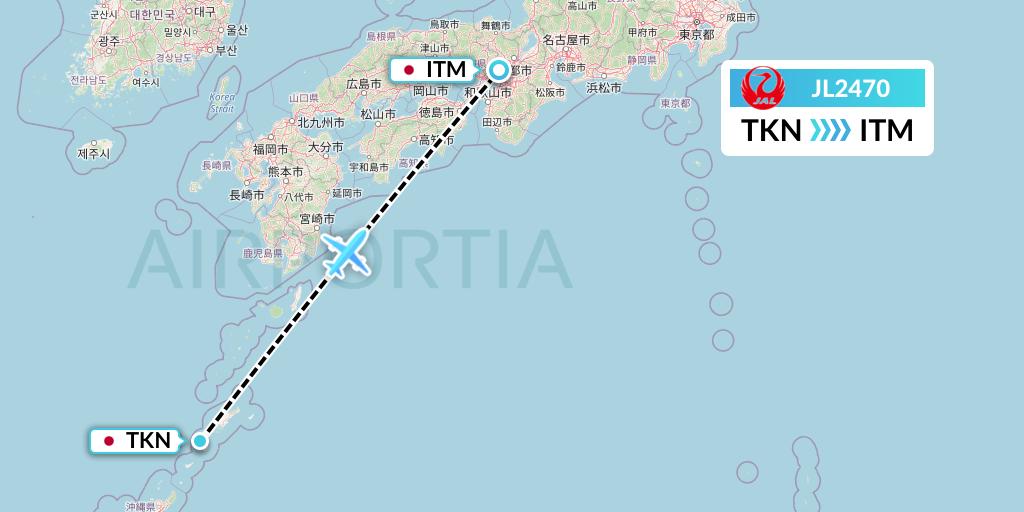 JL2470 Japan Airlines Flight Map: Tokunoshima to Osaka