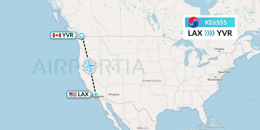 KE6555 Korean Air Flight Map: Los Angeles to Vancouver