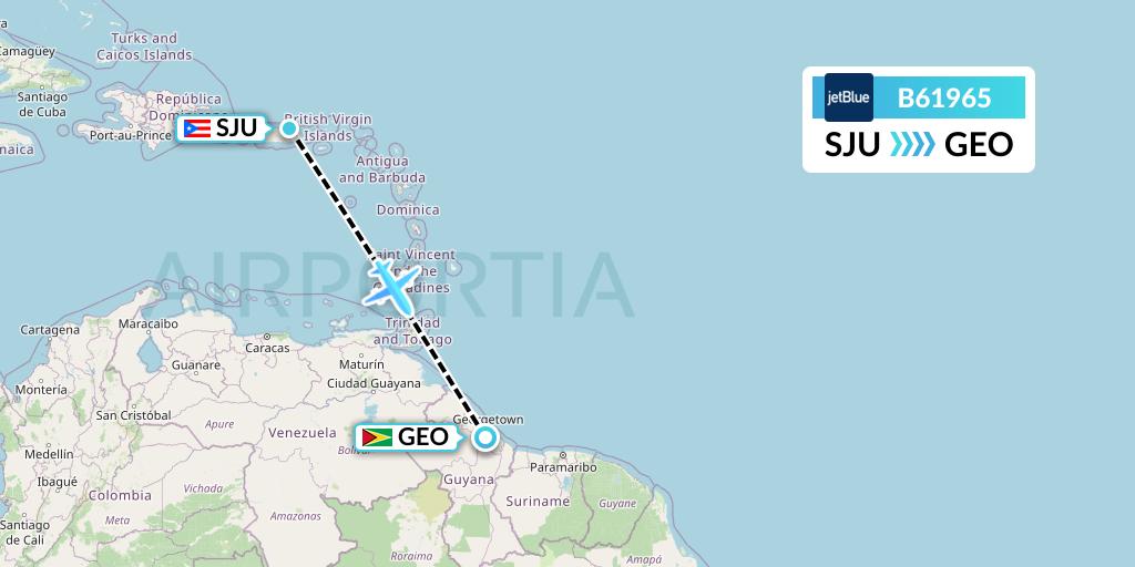 B61965 JetBlue Airways Flight Map: San Juan to Georgetown