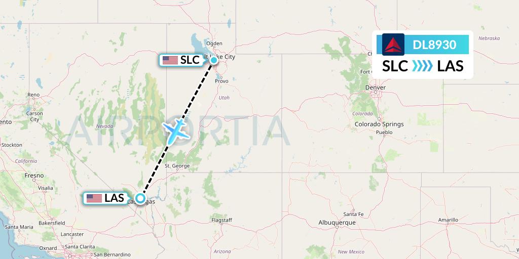 DL8930 Delta Air Lines Flight Map: Salt Lake City to Las Vegas