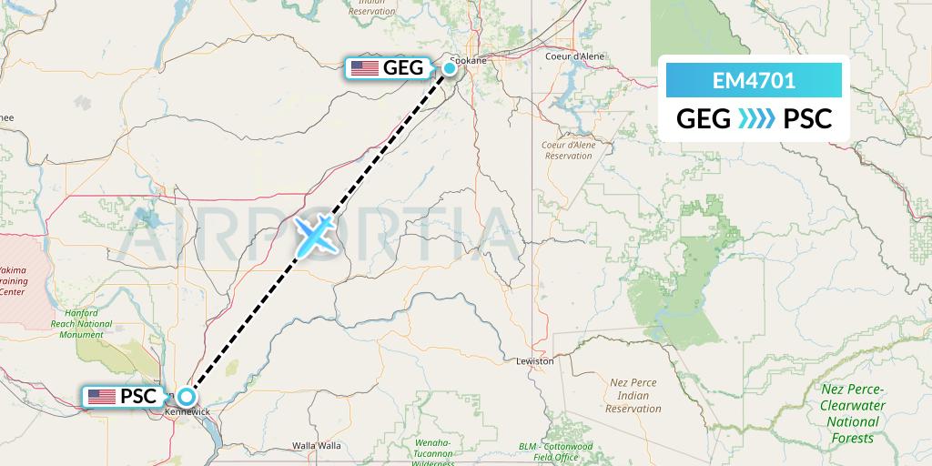 EM4701 Empire Airlines Flight Map: Spokane to Pasco
