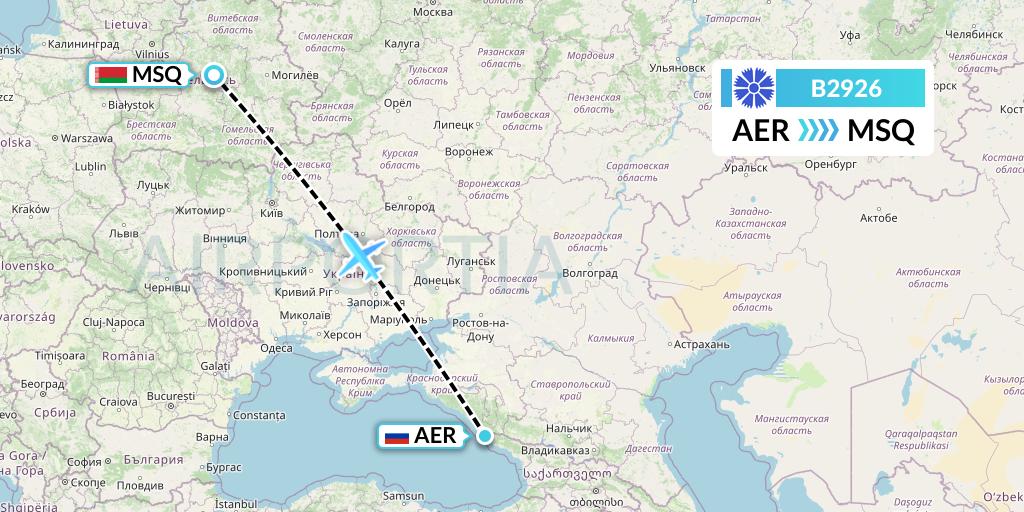 B2926 Belavia Flight Map: Sochi to Minsk