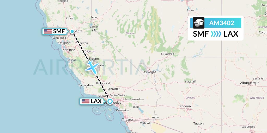 AM3402 Aeromexico Flight Map: Sacramento to Los Angeles