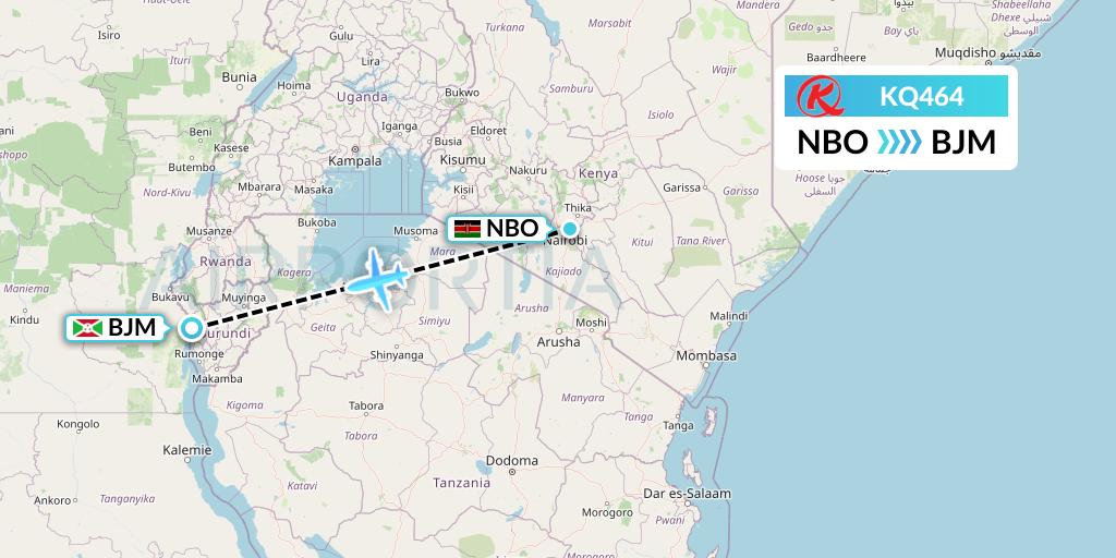 KQ464 Kenya Airways Flight Map: Nairobi to Bujumbura