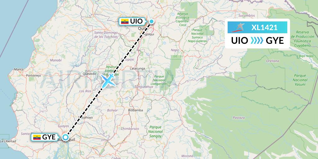 XL1421 LATAM Airlines Ecuador Flight Map: Quito to Guayaquil