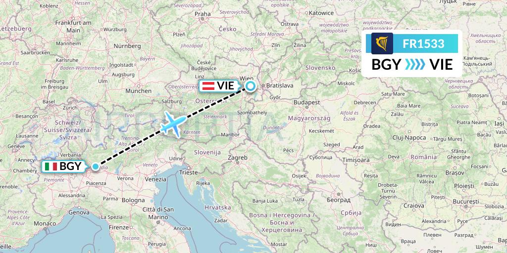 FR1533 Ryanair Flight Map: Milan to Vienna