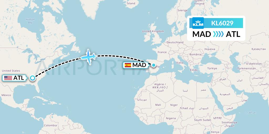 KL6029 KLM Flight Map: Madrid to Atlanta