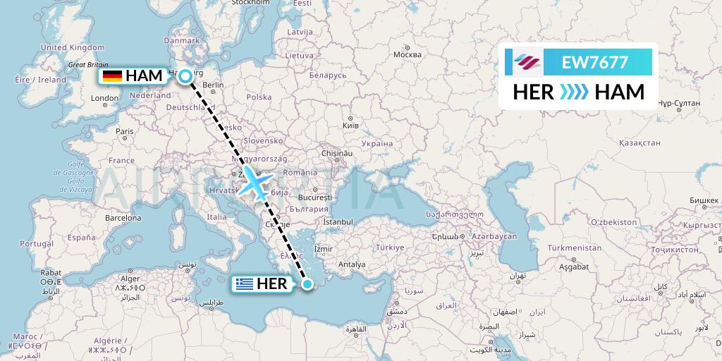 EW7677 Eurowings Flight Map: Heraklion to Hamburg