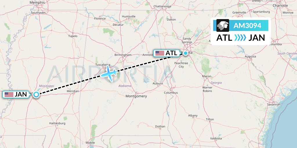 AM3094 Aeromexico Flight Map: Atlanta to Jackson