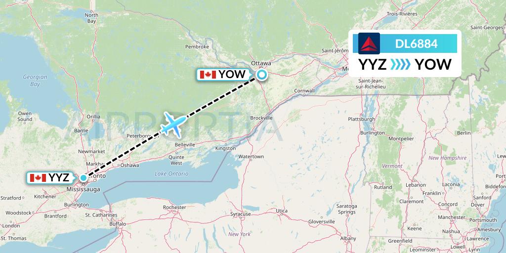 DL6884 Delta Air Lines Flight Map: Toronto to Ottawa