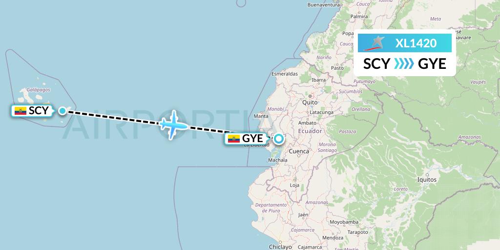 XL1420 LATAM Airlines Ecuador Flight Map: San Cristobal to Guayaquil