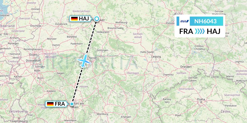 NH6043 All Nippon Airways Flight Map: Frankfurt to Hannover