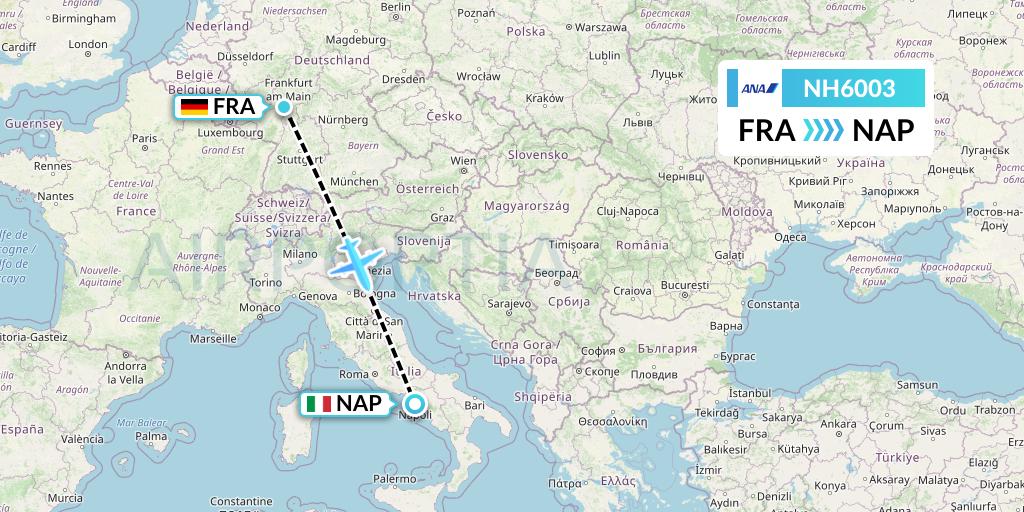 NH6003 All Nippon Airways Flight Map: Frankfurt to Naples