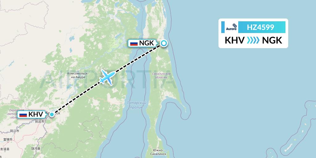 HZ4599 Aurora Flight Map: Khabarovsk to Nogliki