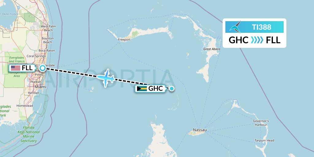 TI388 Tailwind Airlines Flight Map: Bahamas to Fort Lauderdale