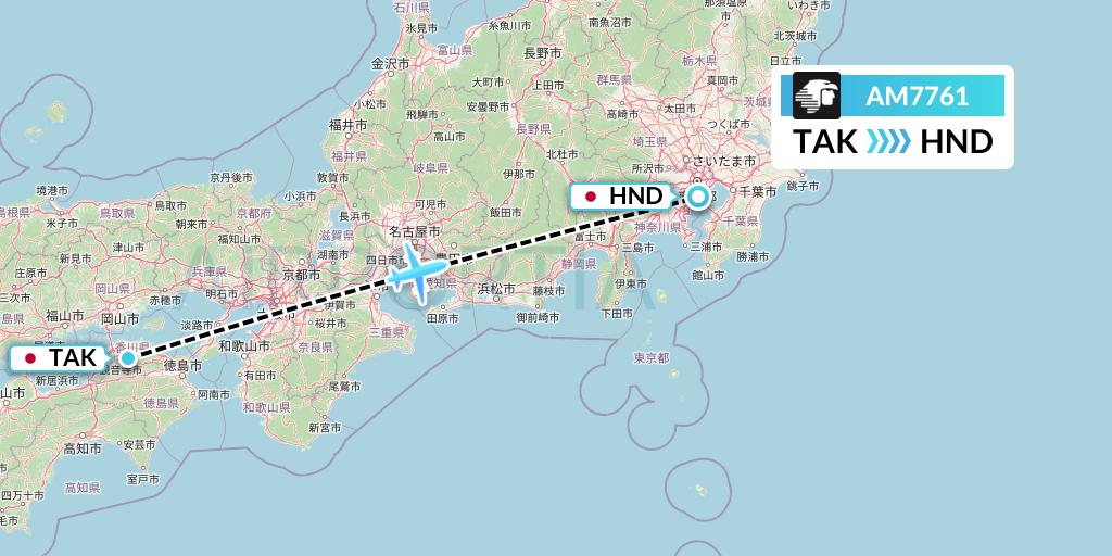 AM7761 Aeromexico Flight Map: Takamatsu to Tokyo