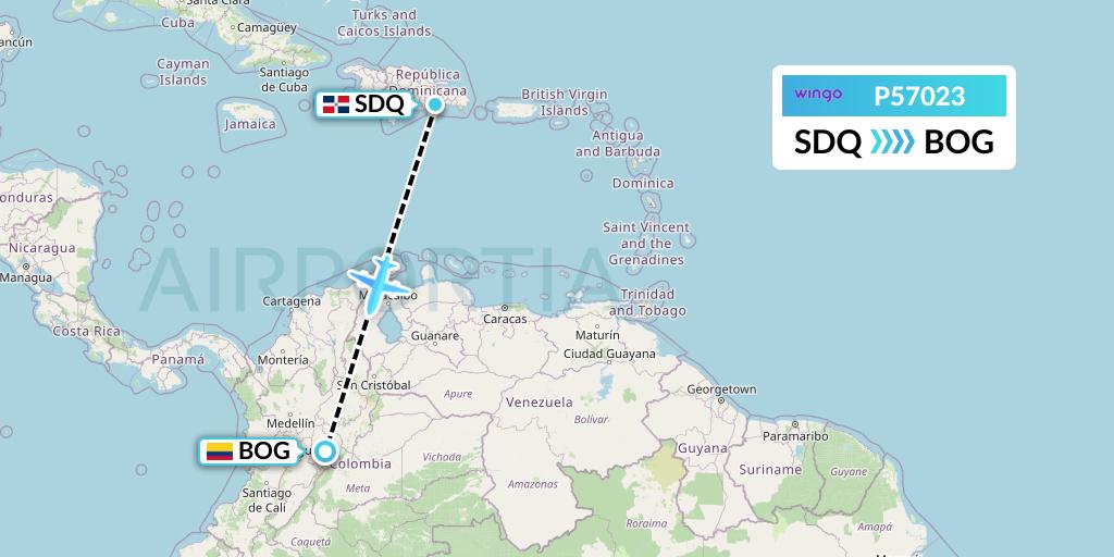 P57023 Copa Airlines Colombia Flight Map: Santo Domingo to Bogota