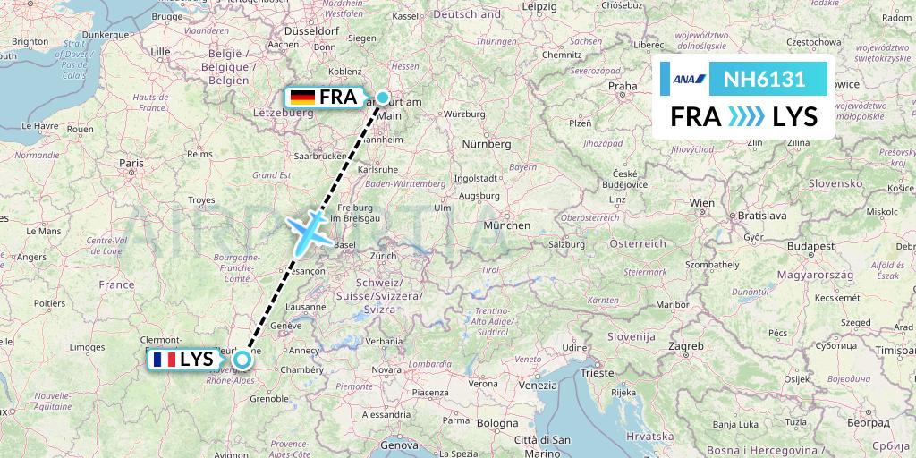 NH6131 All Nippon Airways Flight Map: Frankfurt to Lyon