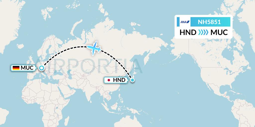 NH5851 All Nippon Airways Flight Map: Tokyo to Munich