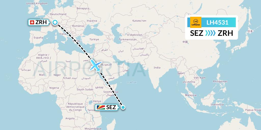 LH4531 Lufthansa Flight Map: Victoria to Zurich