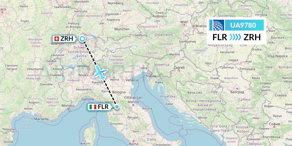 UA9780 United Airlines Flight Map: Florence to Zurich
