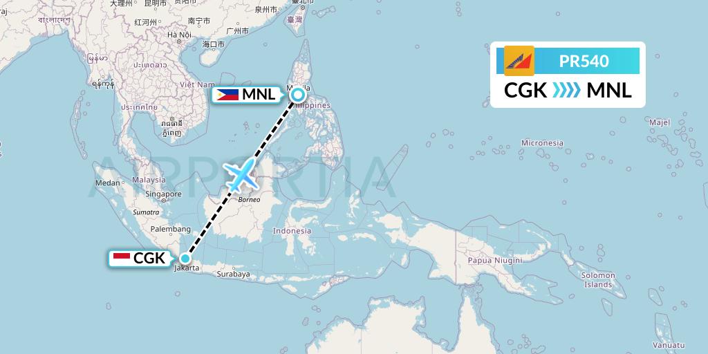PR540 Philippine Airlines Flight Map: Jakarta to Manila