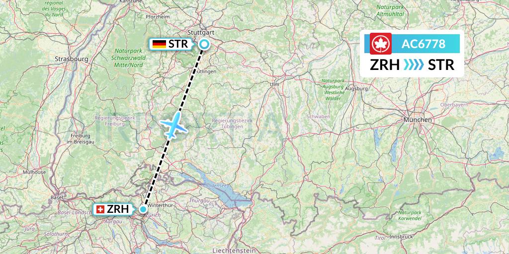 AC6778 Air Canada Flight Map: Zurich to Stuttgart