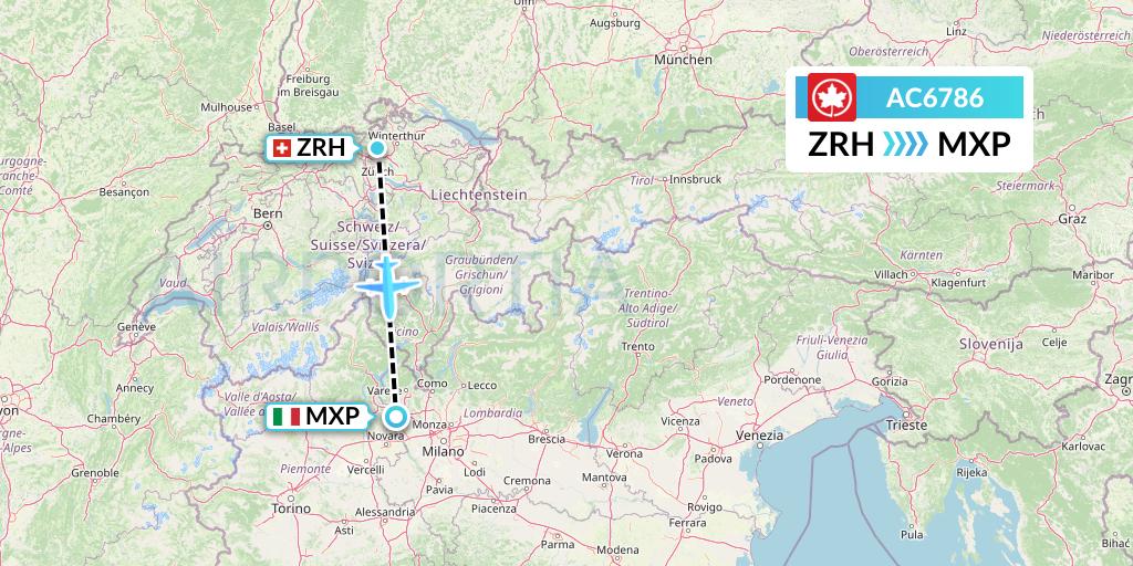 AC6786 Air Canada Flight Map: Zurich to Milan