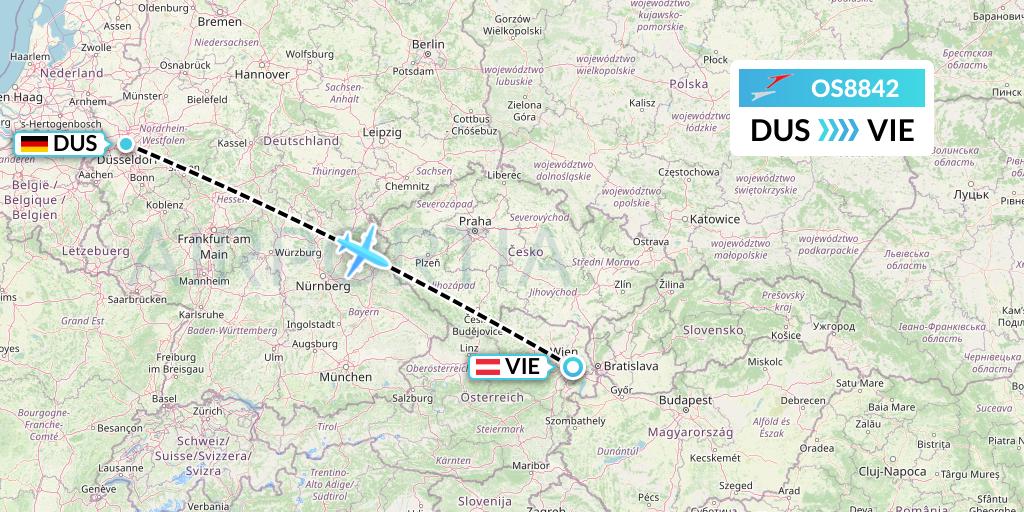 OS8842 Austrian Airlines Flight Map: Dusseldorf to Vienna