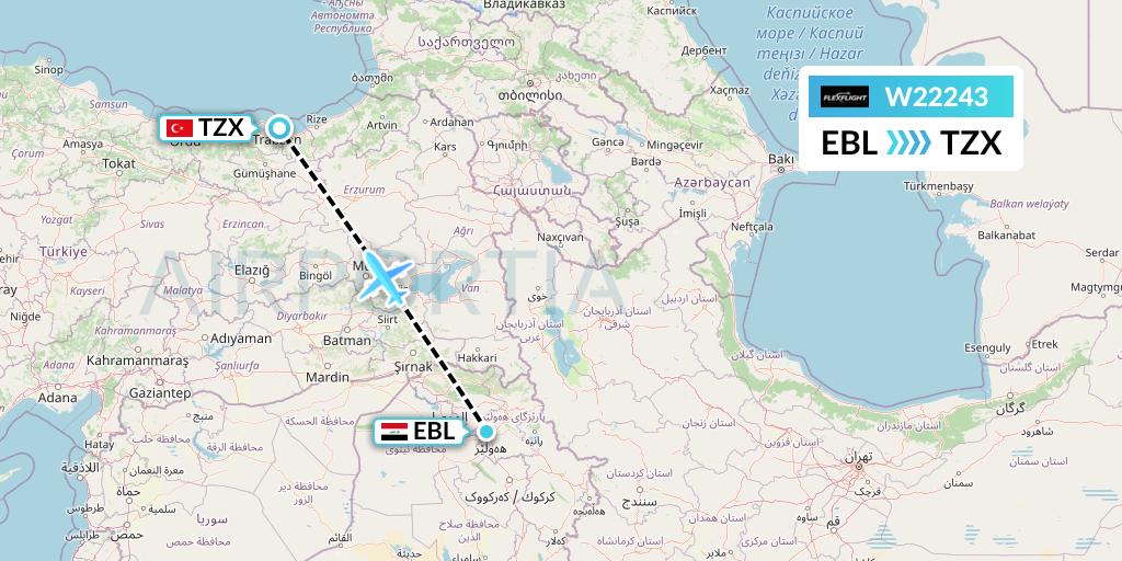 W22243 Flex Flight Flight Map: Arbil to Trabzon