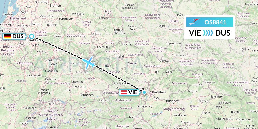 OS8841 Austrian Airlines Flight Map: Vienna to Dusseldorf