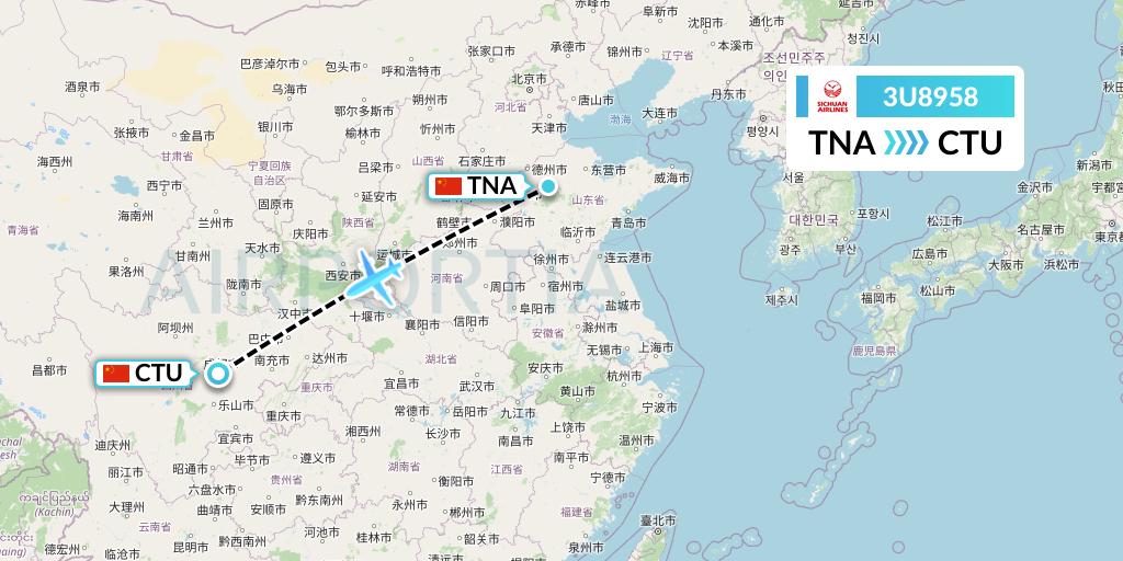 3U8958 Sichuan Airlines Flight Map: Jinan to Chengdu