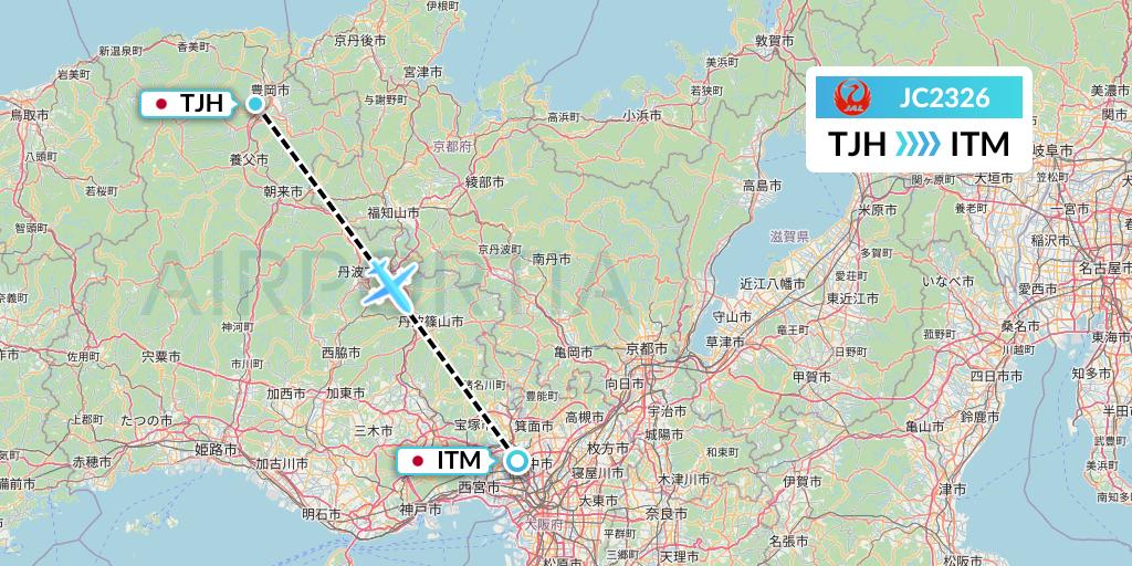 JC2326 Japan Air Commuter Flight Map: Tajima to Osaka