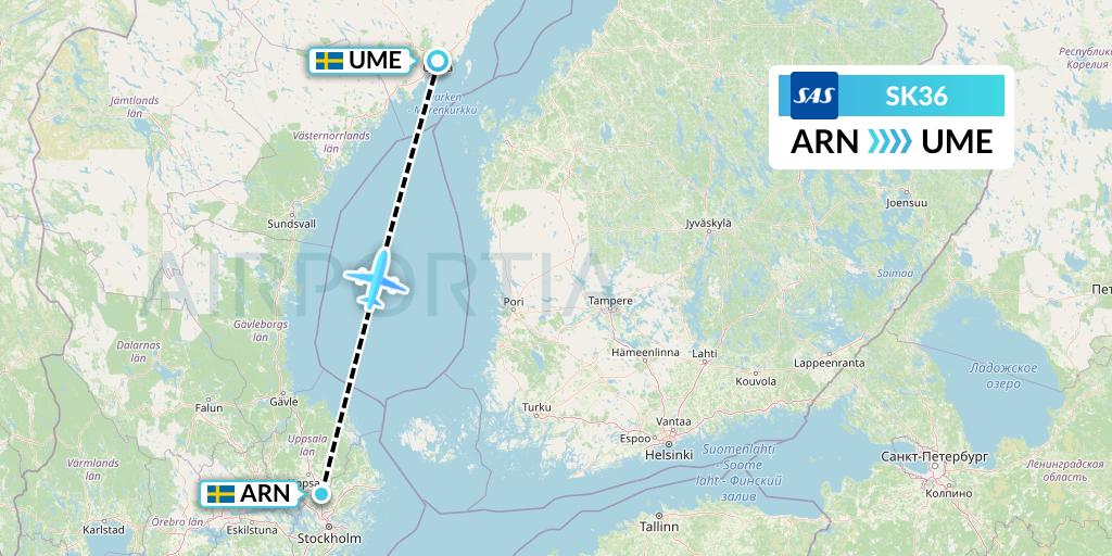 SK36 SAS Flight Map: Stockholm to Umea